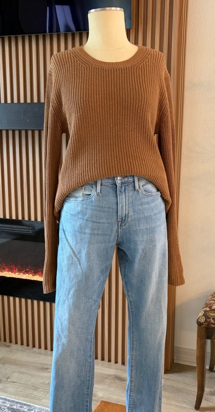 Everlane Organic Cotton Crewneck Sweater Women's S Brown Rib Knit Pullover